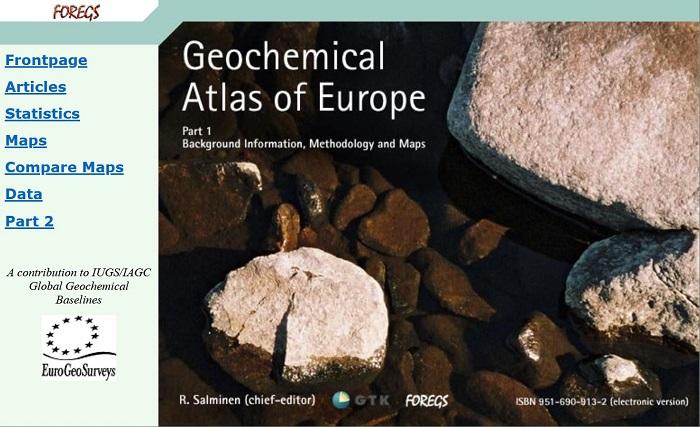 Image de la page d'accueil du site internet du Geochemical Atlas of Europe