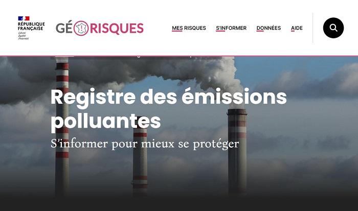 Image extraite de la page d'accueil du registre des émissions polluantes sur le site internet Géorisques