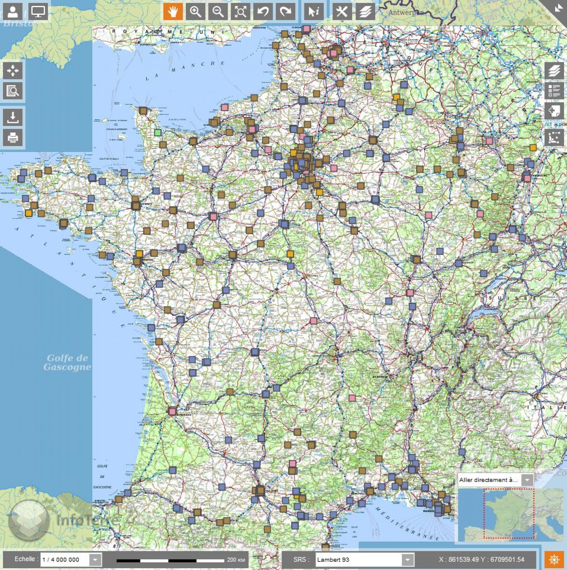 Carte de France localisant les établissements visés par la démarche ETS
