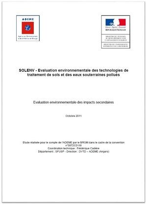 Page de couverture du rapport SOLENV - Evaluation environnementale des technologies de traitement de sols et des eaux souterraines pollués